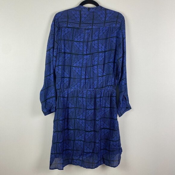 Lucky Brand Tribal Print Romper Dress Size Large Blue Long Sleeve Pockets Hi Lo - Picture 5 of 9